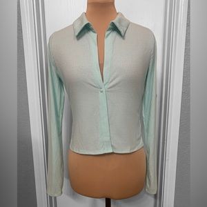 AFRM Teal Ribbed Collared One Button Long Sleeve Top - Women size medium